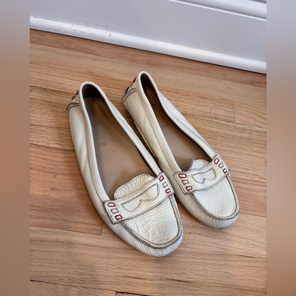 Bally White Leather Slip-On Loafers Size 38